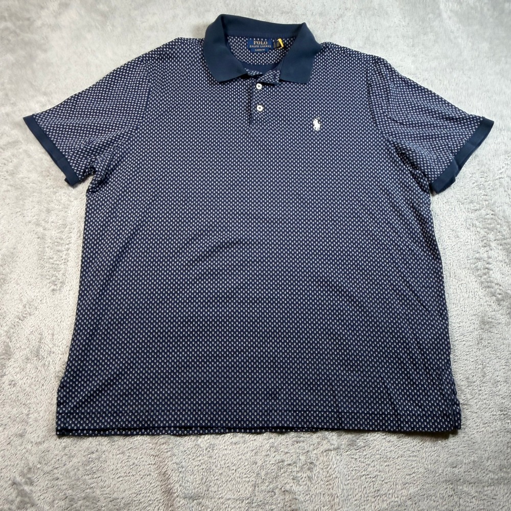 Polo Ralph Lauren Polo Shirt Mens XL Navy Blue Classic Fit AOP Diamond Pattern